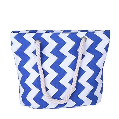 China Wholesale Fashionable Reusable Strip Canvas Beach Tote Bag for sale