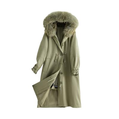 China Anti-wrinkle high quality women coat parka leather jacket with fur coat for women askeri parka collar outerwear raccoon animal fur coat for sale