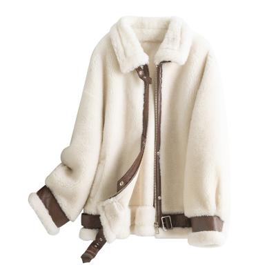 China 2021 Cheaper high quality faux fur jacket wholesale Anti-wrinkle women teddy coat with brown leather for sale