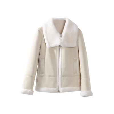 China New Design High Quality Anti-Wrinkle Jacket Women's White Color Faux Fur Coat Jacket Teddy Bear With Leather for sale