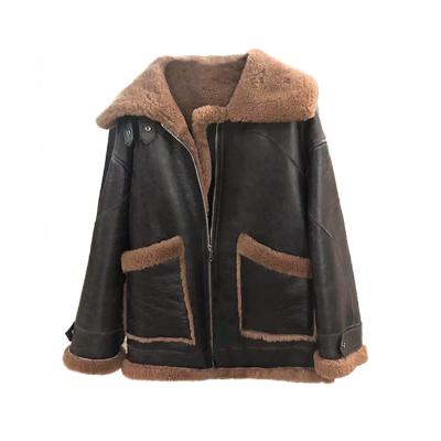 China Anti-Wrinkle 2021 Wholesales 100% Wool Spanish Sheepskin Fur Women's Coatset Sheep Leather Jacket for sale