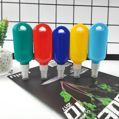 China Household Products Wholesale 50ml 60ml Colorful Clear Plastic Alcohol Spray Hook Hand Wash Sanitizer Bottle With Hook Key Chain Holder for sale