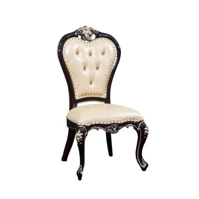 China 2019 Retro Vintage Wooden Louis Style Italian Leather Dining Chair French Dining Chair for sale