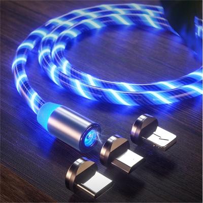 China Hot Magnetic Video Game Player Amazon USB Fast Charging Cable Flowing Light Phone Accessories Cables USB Led Luminous Micro Lighting Data Cables for sale