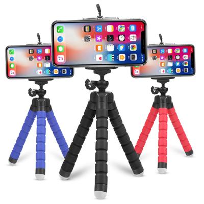 China Portable Mini Octopus Sponge Selfie Tripod With Mobile Phone Holder Wholesale Price Flexible Portable Tripods For Smartphone Camera for sale