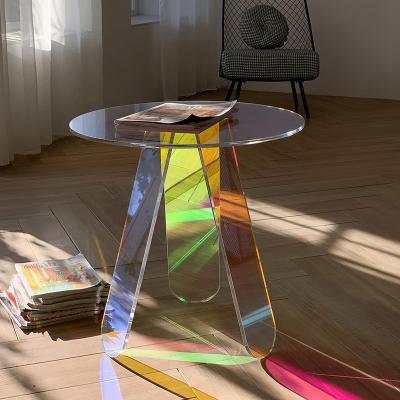 China Coffee Tea Office Living Room Furniture Rainbow Modern Colored Transparent Acrylic Desk for sale