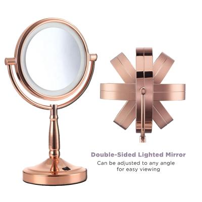 China Modern Makeup Mirror 5 Inch Desktop Mirror 3X 5X 10X Metal 2-Face Magnifying Cosmetic Mirror LED Lamp Adjust Shine for sale