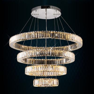 China Large Modern Pendant Light Crystal Chandelier Lighting Natural Chrome American Contemporary Luxury Metal Ring LED for sale