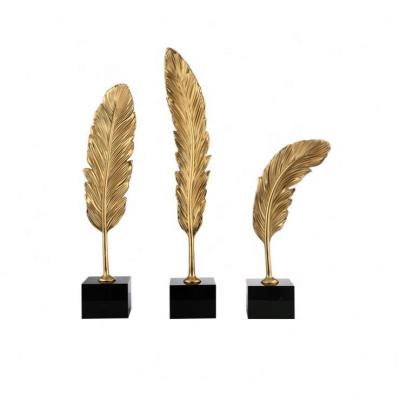 China American Gold Marble Home Accessories Minimalist Nodic Living Room Copper Feather Decorations for sale