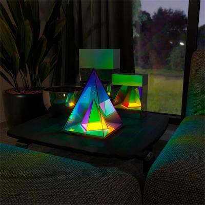 China Multicolor Cube Table Lamp Plus Wireless Acrylic Wireless Home Bedside Bedroom Light Home Decor Triangle Pyramid Pyramid New Design for sale