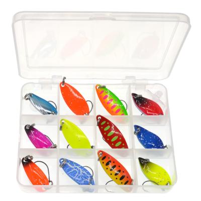 China Metal Fishing Spoons Set 12pcs/5pcs With Box Gold Silver Metal Lures Hard Groundbaits For Bass Trout Steelhead Salmon Pike Walleye for sale