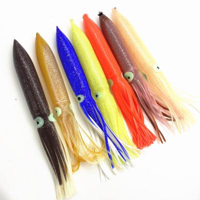 China Wholesale 30cm PVC Artificial Bait 52g Saltwater Soft Fishing Lure Octopus Squid Luminous Skirts Glow Soft Lures for sale