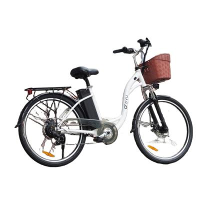 China 350w alloy rear hub motor 26inch motor electric bicycle e-bike 36V city aluminum electric bike with basket for sale