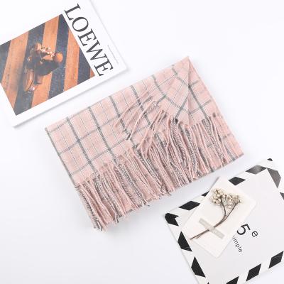 China Custom Soft Feeling Fashion Tartan Pashmina Cashmere Women's Wholesale Logo Scarf With Tassel Shawl for sale