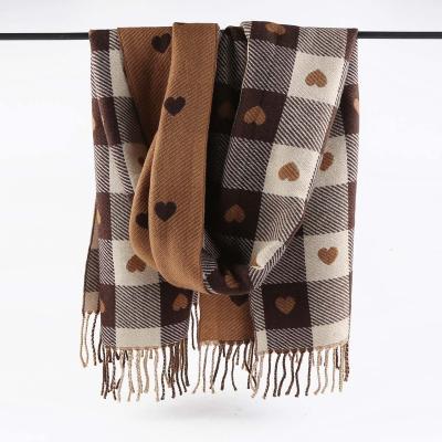 China Hot Selling Autumn Winter Ladies Long Wide Soft Feeling Cashmere Scarves with Tassels Women Designer Plaid Checked Cashmere Luxury Scarves for sale