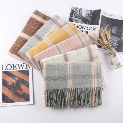 China Winter Pashmina Plaid Tassel Cashmere Cashmere Soft Smooth Feeling Elegant Warm Scarf Ladies Fashion Long Soft Scarves Shawls For Women for sale