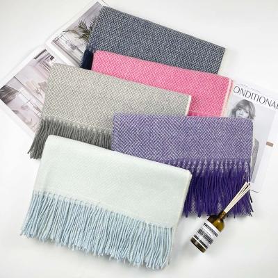 China High Quality Soft Smooth Custom Ladies OEM Logo Luxury Cashmere Scarf Winter Elegant Warm Feeling Polyester 230g Tassel Other Scarves for sale