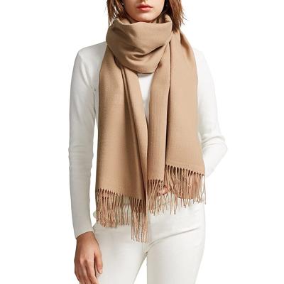 China Classic Logo Feeling Scarf Classic Khaki Pashmina Autumn Winter Cashmere Scarf Soft Smooth Custom Made Women Unisex Shawl With Tassel for sale