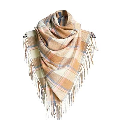 China Custom Soft Soft Classic Logo Khaki Pashmina Autumn Winter Feeling Cashmere Scarf Women Cozy Scarf Shawl With Tassel for sale