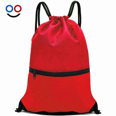 China Waterproof Free sample polyester sports backpack drawstring bag with pouch for sale