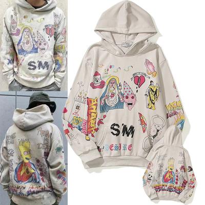 China 2021 100%1:1 Anti-wrinkle kanye basics hoodies cartoon printed cotton hip hop loose graffiti hoodies for sale