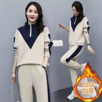 China Tracksuits Female Casual Women's Fleece 2021Winter Warm Sweatshirts Anti-pilling Sports Hoodie Solid Style Two-Piece Set for sale