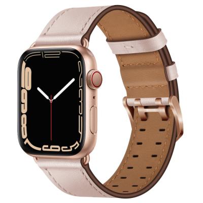 China Comfortable Genuine Leather Strap For Apple Watch Band 45mm 41mm 44mm 40mm 42mm 38mm 2 Rows Hugger Strap For Iwatch 7 6 5 4 3 Series for sale