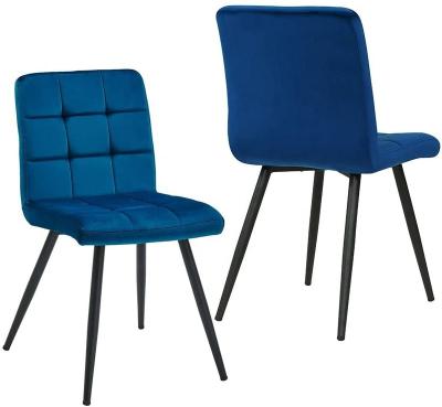 China Affordable Navy Blue Velvet Upholstered Kitchen Dining Chair With Strong Black Metal Legs for sale