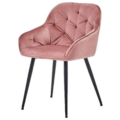 China Affordable Fabric Upholstered Restaurant Reception Leisure Pink Velvet Accent Dining Chairs With Armrest for sale