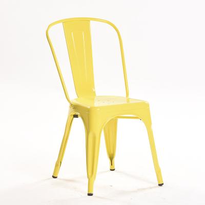 China Affordable Yellow Stackable Metal Bistro Cafe Dining Side Chair With Backrest for sale