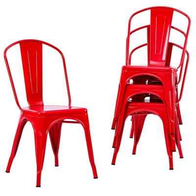 China Affordable Red Stackable Metal Bistro Cafe Dining Side Chair With Backrest for sale