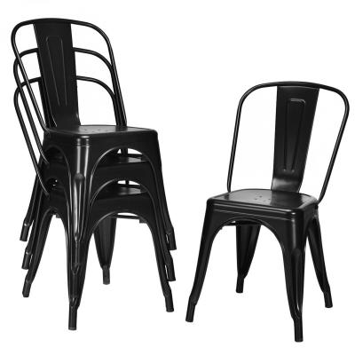 China Affordable Black Stackable Metal Bistro Cafe Dining Side Chair With Backrest for sale