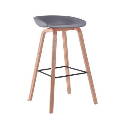 China Counter Design Contemporary Scandinavian Gray Height Plastic Bar Chair With Wooden Leg for sale