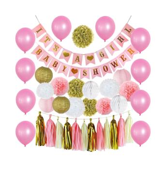 China Hotsale Eco-friendly Waterproof Happy Birthday Party Supplies Pink Happy Birthday Foil Balloon Pom Pom Happy Birthday Party Decoration Kits for sale