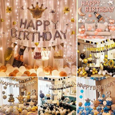 China PartyForever Waterproof Eco-friendly Rose Gold Happy Birthday Balloons Banner Set For Her Birthday Party Decorations And Supplies Bundle For Women And Girl for sale