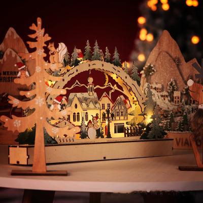 China Waterproof Eco-friendly Wooden Lighted Window Decorations Shopping Mall Village Christmas LED Decorations Creative Christmas GIF for sale