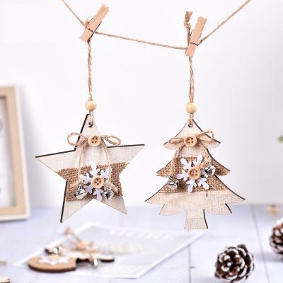 China 2021 Five-pointed Christmas tree charm Christmas tree love angel house elk star wooden pendant Christmas festival decorations new product for sale