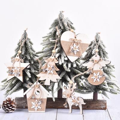 China Festival Decorations 3D Christmas Ornaments Wooden Hanging Five-pointed Christmas Tree Star Elks Christmas Decorations For Home Party New Year for sale