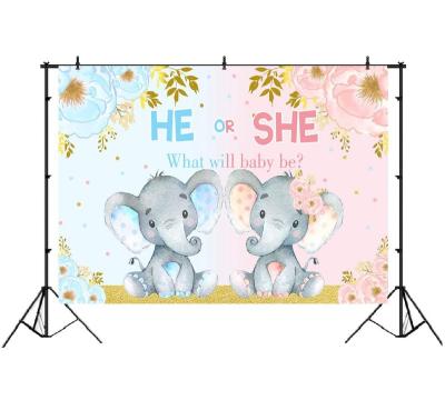 China Booth Birthday Photo Background Wall Party Decor 3.6*5.9ft Elephant Kind Reveal Baby Shower Photo Backdrop Pink Or Blue Flower Background Party Decorations Banner 'elephant for sale