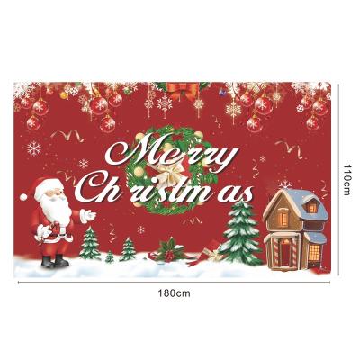 China Merry 2022 Xmas Party Wall Hanging Welcome Banner Eco-friendly Waterproof Background With Santa Claus Xmas Tree for sale