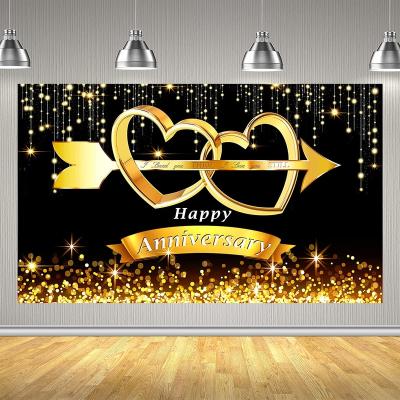 China 2022 Happy Birthday Decorations Black Gold Wedding Backdrop Banner Wedding Backdrop Banner Hotsale Birthday Party Supplies for sale