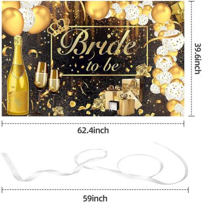 China Wedding Backdrop Decoration Bride To Be Backdrop Shower Engagement Gold And Black Photography Background Balloon Gift Box Wedding Party Banner Decorations for sale