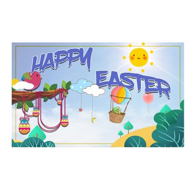 China Festival Decoration Factory Supplier Happy Easter Backdrop Banner for Indoor Outdoor Decoration with Rabbit Gold Egg Hot Air Balloon for sale