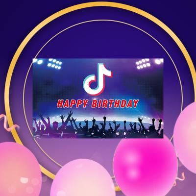 China Tik Tok Theme Birthday Banner Birthday Party Decoration Background Cloth Banner Musical Note Banner Hanging Decoration for sale