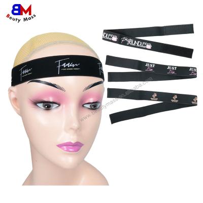 China Fashion Custom All Over Logo Adjustable Wig Elastic Band Printed Frontal Killer Headband Lace Hair Melting Elastic Band For Wig for sale