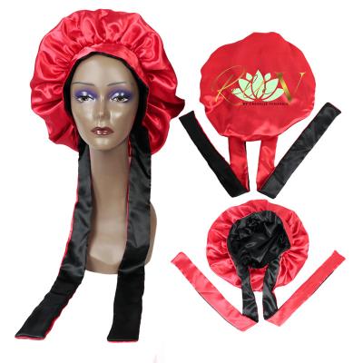 China Custom Logo Satin Braid Hair Cover Shower Cap Silk Hood Picture Bonnets With Master Link for sale