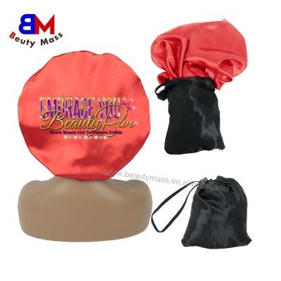 China Image Customized Logo Satin Cowl Adjustable Night Sleep Hat For Mommy And Me Hair Hoods With Small Bag for sale