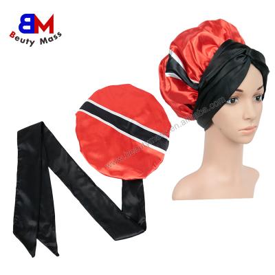 China Custom flag satin double cowls softer and satin sided hair wraps long tie head band flag braid hair cowls for sale