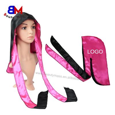 China Custom Image Logo Printed Silky Satin Durag Hat Can Be Printed Satin Durag Long Tail Head Wraps Unisex Satin Durag for sale