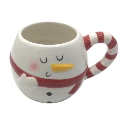 China 2021 Christmas Disposable Snowman Newcomer Coffee Mug 3d Ceramic Mug For Gift With Funny Handle for sale